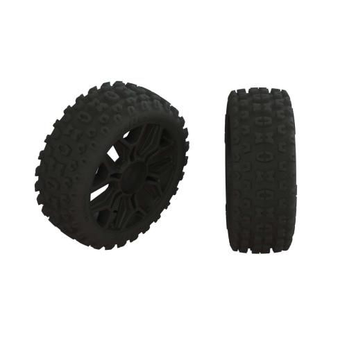 ARA550057 - 1_8 2HO Front_Rear 3.3 Pre-Mounted Tires. 17mm Hex. Black (2) ARRMA ARA550057