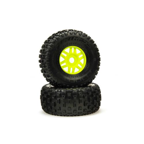 ARA550068 - 1_7 dBoots Fortress Front_Rear 2.4_3.3 Pre-Mounted Tires. 17mm Hex. Green (2) ARRMA ARA550068