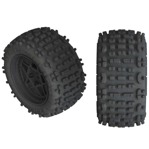 ARAC9468 - 1_10 dBoots Backflip LP Front_Rear 3.8 Pre-Mounted Tires. 17mm Hex. Black (2): 4S ARRMA ARAC9468