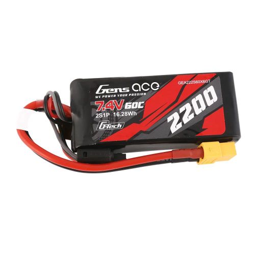 GEA222S60X6GT - Gens ace 2200mAh 7.4V 60C 2S1P Lipo Akku mit XT60 Plug GEA222S60X6GT