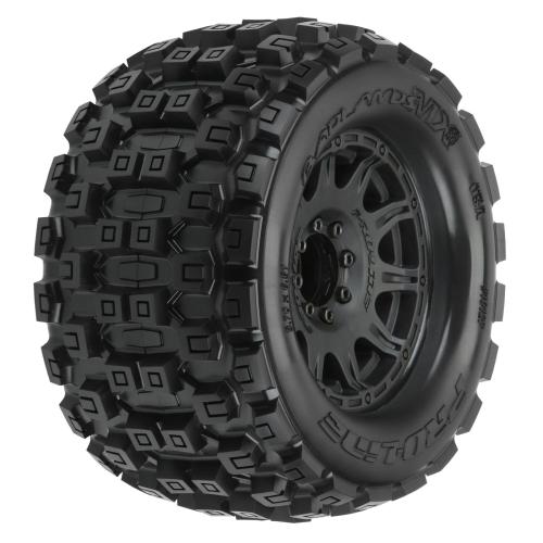 PRO1012710 - 1_8 Badlands MX38 F_R 3.8 MT Tires Mounted 17mm Black Raid (2) PRO1012710