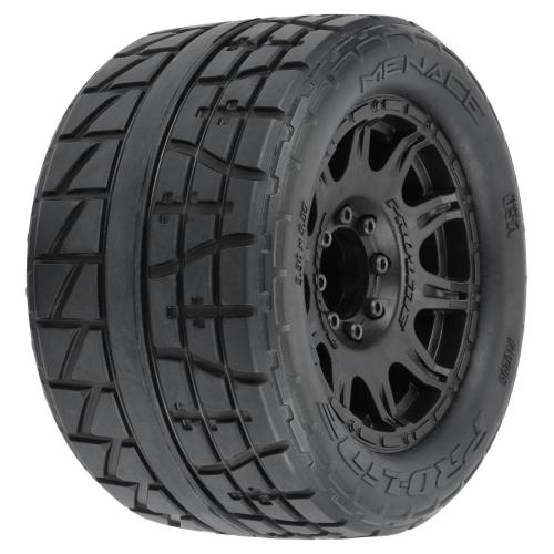 PRO1020610 - 1_8 Menace HP BELTED F_R 3.8 MT Tires Mounted 17mm Black Raid (2) PRO1020610