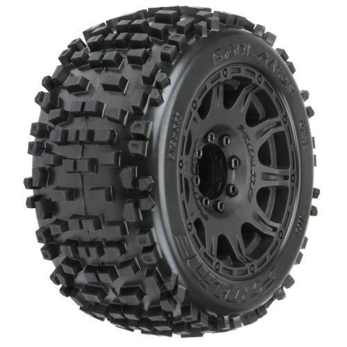 PRO117810 - 1_8 Badlands F_R 3.8 MT Tires Mounted 17mm Black Raid (2) PRO117810