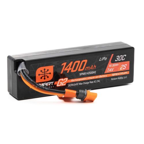 SPMX142S30H2 - 7.4V 1400mAh 2S 30C Smart G2 LiPo Battery: IC2 Connector Spektrum SPMX142S30H2