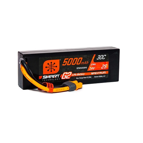 SPMX52S30H3 - Spektrum 7.4V 5000mAh 2S 30C Smart LiPo G2 Hard Case: IC3 SPMX52S30H3