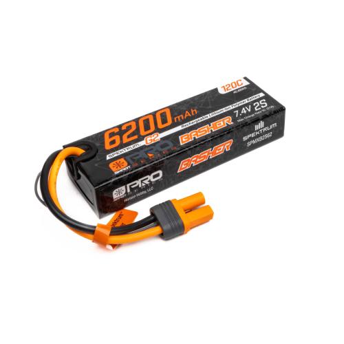 SPMXB2S62 - 7.4V 6200mAh 2S 120C Smart G2 Pro Basher LiPo: IC5 Spektrum SPMXB2S62